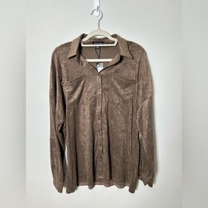 PrettyLittleThing brown toweling oversized shirt